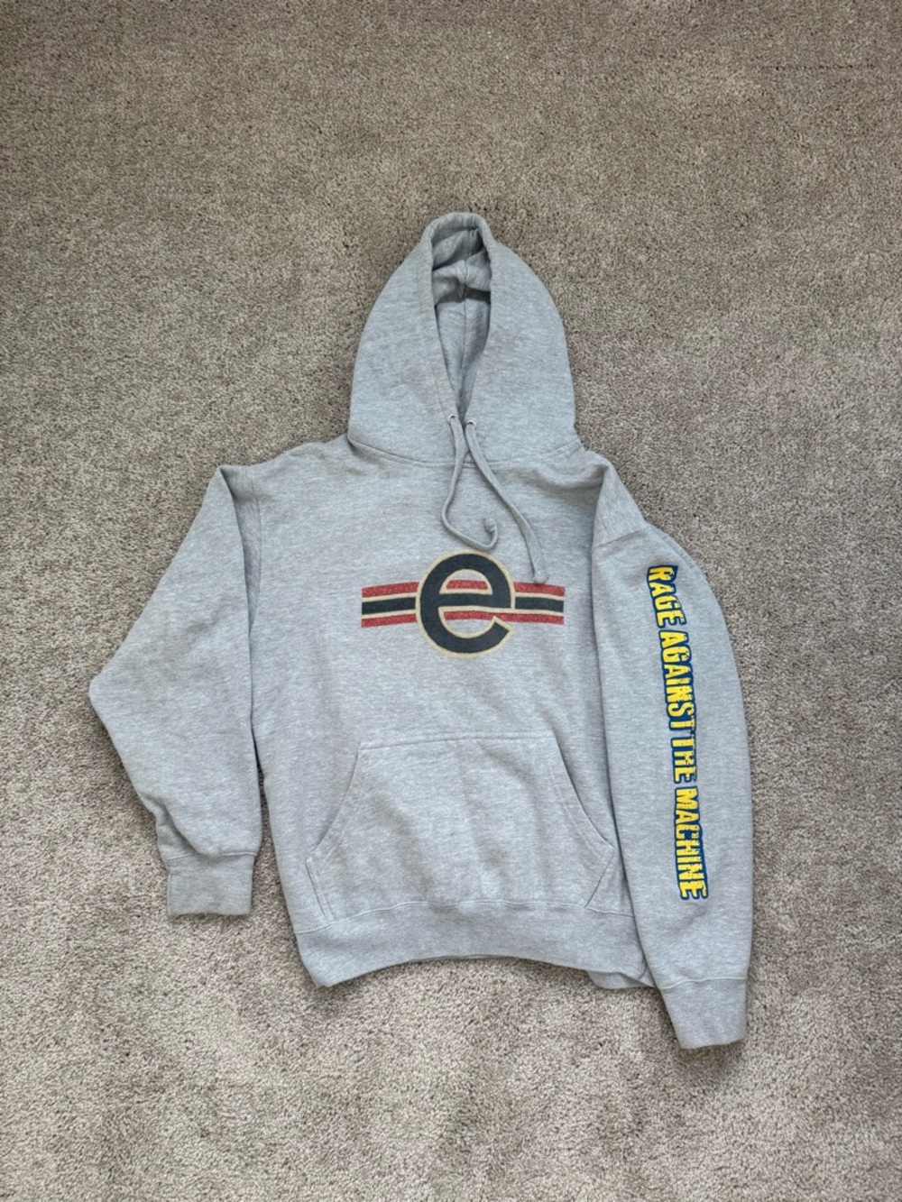 Gray RATM Hoodie with EVIL EMPIRE Retro Stripe Logo
